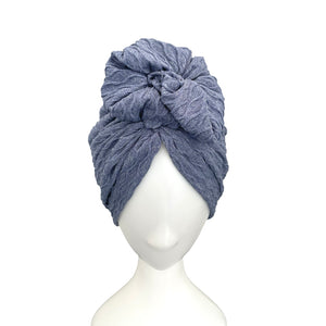 Denim Blue Elastic Pre Tied Rosette Turban