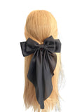 Black oversized long tail satin hair bow 