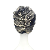 Navy Leaf Print Retro Style Turban