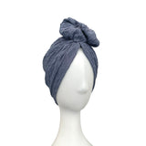 Denim Blue Elastic Pre Tied Rosette Turban