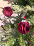 Dark Red Velvet Christmas Baubles Ornaments A Set of 6 