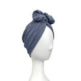 Denim Blue Elastic Pre Tied Rosette Turban