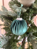 Velour Christmas Tree Baubles in Green and Champagne