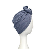 Denim Blue Elastic Pre Tied Rosette Turban