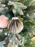 Velour Christmas Tree Baubles in Green and Champagne