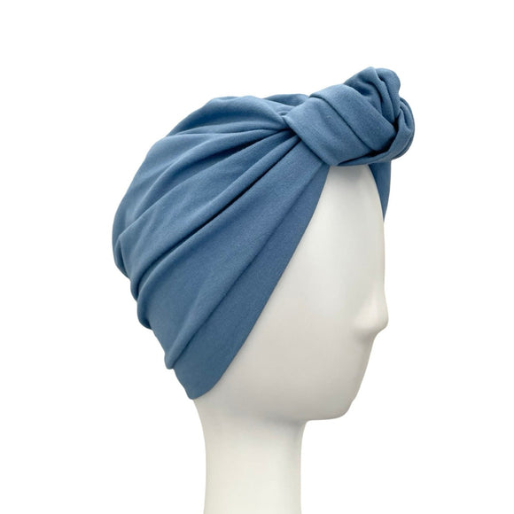 Dusky Blue Cotton Vintage Turban Hat
