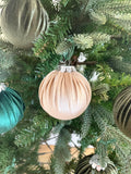 Velour Christmas Tree Baubles in Green and Champagne