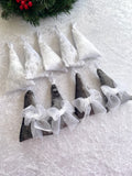 White and Silver Fabric Velvet Christmas Fir Tree Set of 9