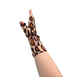 Long fingerless leopard print gloves