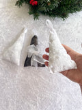 White and Silver Fabric Velvet Christmas Fir Tree Set of 9