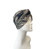 Twisted Navy Printed Turban Hat 