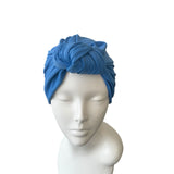 Blue Prettied Adult Hair Turban Head Wrap