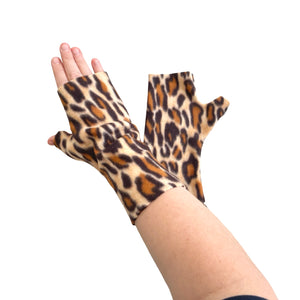 Long fingerless leopard print gloves