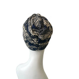 Twisted Navy Printed Turban Hat 