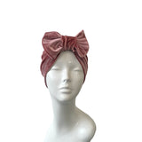 Rose Pink Bow Velvet Turban Hat 