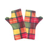 Cosy green and yellow tartan fingerless gloves