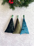 Green Small Velvet Christmas Hanging Tree Decor Set of 9