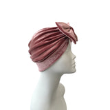 Rose Pink Bow Velvet Turban Hat 