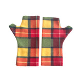 Cosy green and yellow tartan fingerless gloves