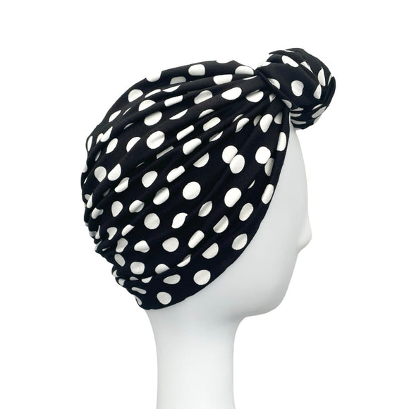 Black Dotted Stretchy Soft Jersey Turban