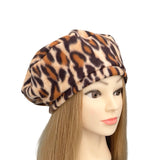 Leopard Print Soft Cozy Fleece Beret Hat