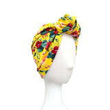 Soft Floral Yellow Jersey Hair Turban Head Wrap Hat