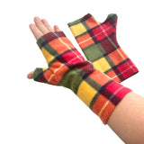 Cosy green and yellow tartan fingerless gloves