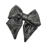 Liquid metal silver fabric hair bow clip