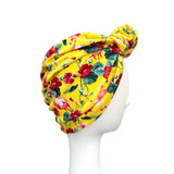 Soft Floral Yellow Jersey Hair Turban Head Wrap Hat