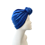 Royal Blue Crushed Velvet Knot Turban Hat