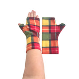 Cosy green and yellow tartan fingerless gloves