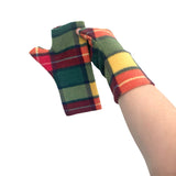 Cosy green and yellow tartan fingerless gloves