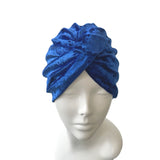 Royal Blue Vintage Style Crushed Velvet Turban Hat