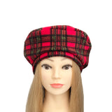 Red Tartan Retro Beret Hat for Women