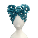 Vintage Style Teal Polka Dot Bow Turban