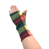 Cosy green and yellow tartan fingerless gloves