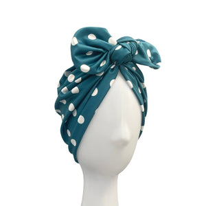 Vintage Style Teal Polka Dot Bow Turban