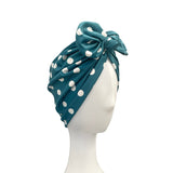 Vintage Style Teal Polka Dot Bow Turban