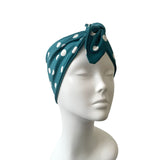 Teal Polka Dot Self Tie Headband Head Wrap