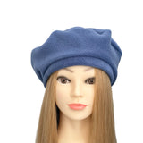 Chunky Denim Blue Fleece Beret for Women