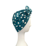 Vintage Style Teal Polka Dot Bow Turban