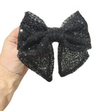 Black sequin hair bow barrette clip for women