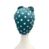 Vintage Style Teal Polka Dot Bow Turban