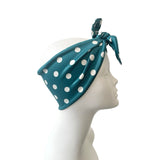 Teal Polka Dot Self Tie Headband Head Wrap