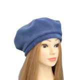 Chunky Denim Blue Fleece Beret for Women