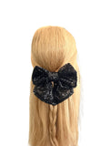 Black sequin hair bow barrette clip for women