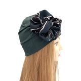 Colourful Cotton Beanie Hat with a Rosette