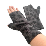 Grey and black leopard print fingerless gloves