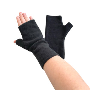 Black fingerless warm fleece driving gloves