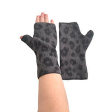 Grey and black leopard print fingerless gloves